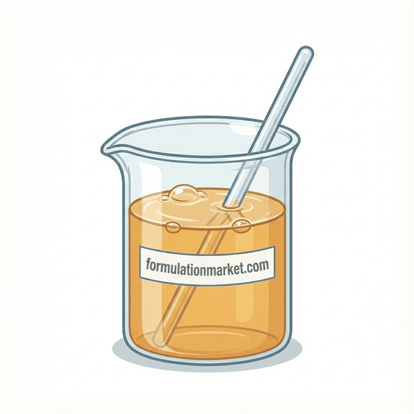 Vector illustration of industrial liquid hand soap concentrate drum being diluted into a final product beaker labeled formulationmarket.com