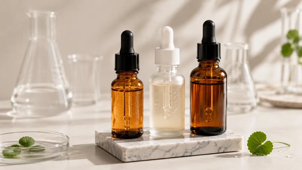 Exosome-inspired skin serum cosmetic product representing biotechnology-inspired facial skincare and advanced skin-conditioning ingredients.